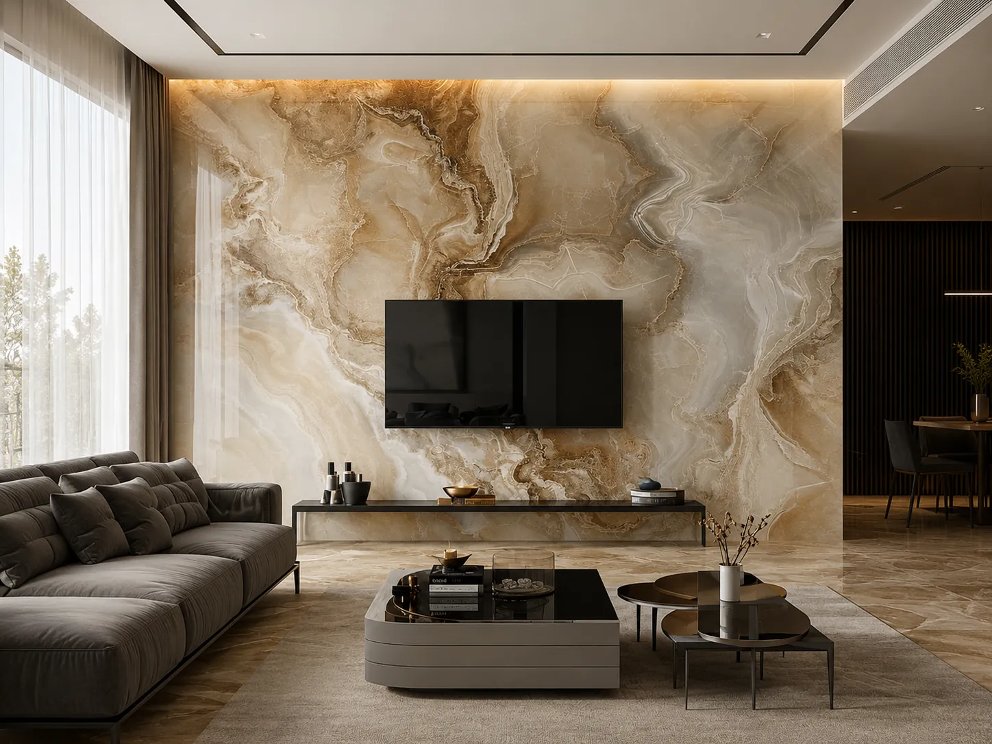 Luxury wall panels in Delhi - marble and stone finish panel design