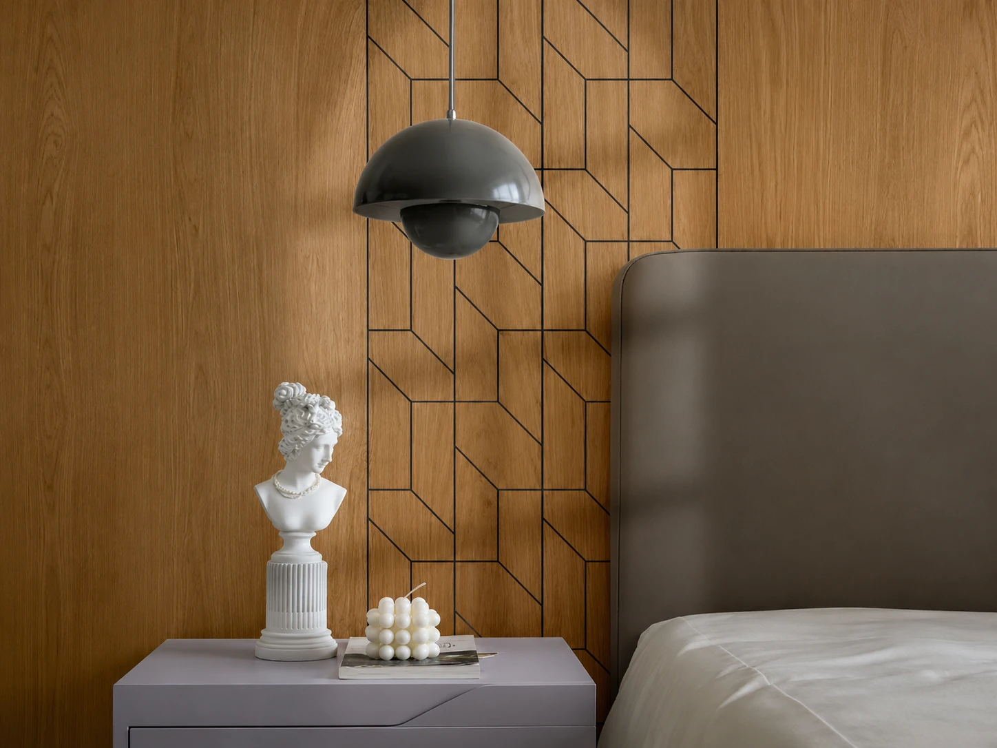 Wooden panelling for ceiling and wall panel design for bedroom by JCR Interio